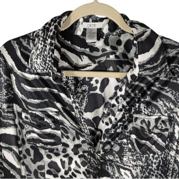 Vintage Cache Animal Print Satin Blouse L – Y2K Glam Rock Street Style Top - Picture 6 of 10